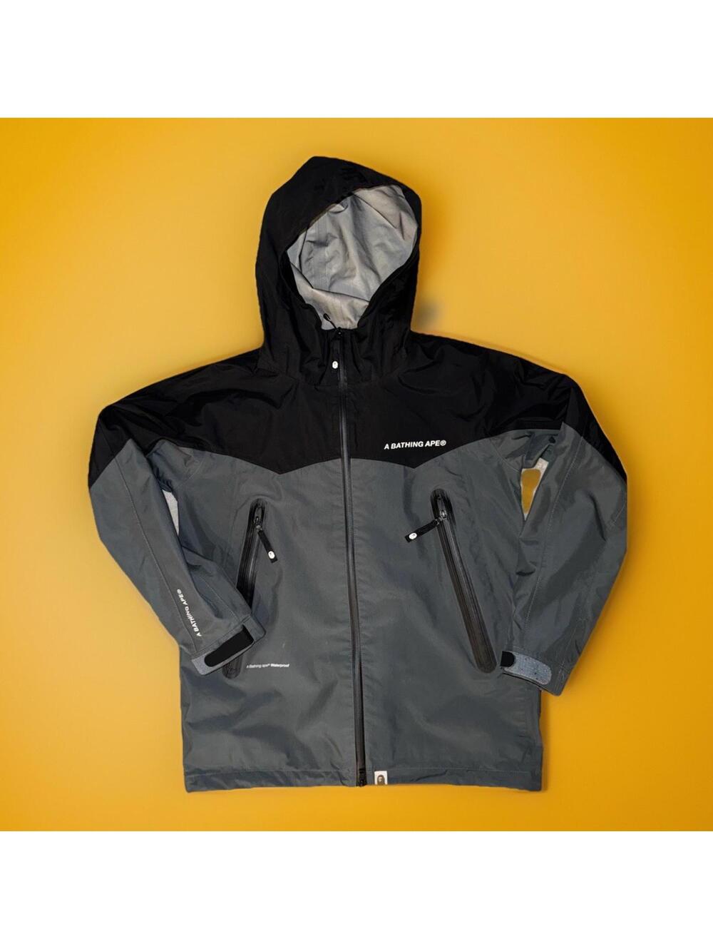 A BATHING APE Bape Rainproof Jacket Black Gray Nylon L Used